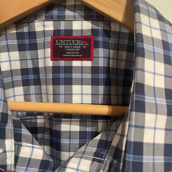 UNTUCKit Navy and White Mens Plaid Shirt XXL - Picture 2 of 4